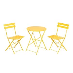 23.6 in. L 3-Piece Round Outdoor Metal Bistro Set Table and 2-Chairs, Yellow