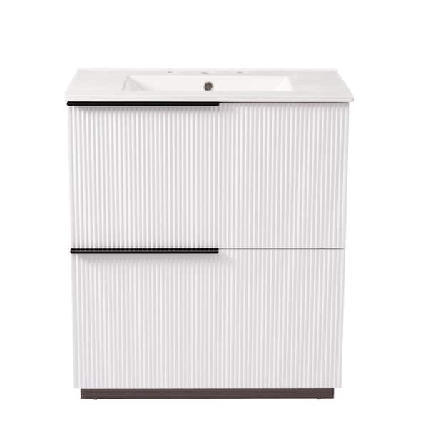 30 in. Freestanding White Bath Vanity with White Ceramic Top Unassembled