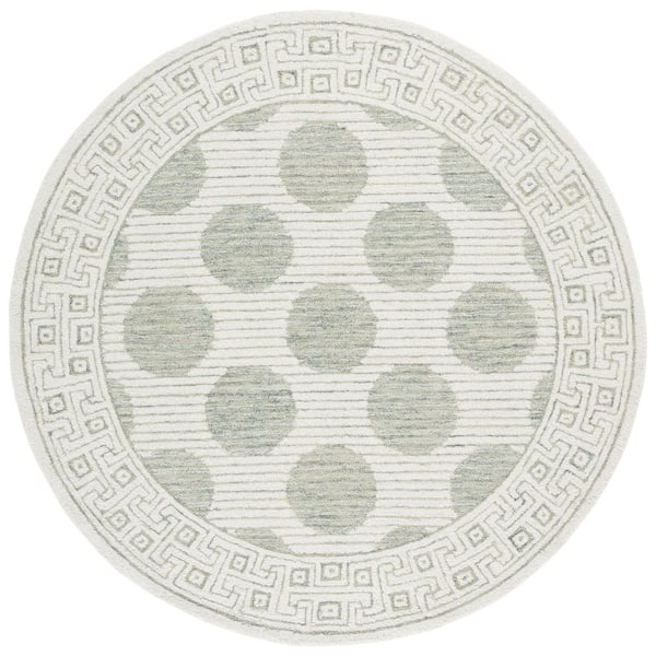 Pine 6 ft. ft. x 6 ft. Sage/Ivory Polka Dot Round Rug