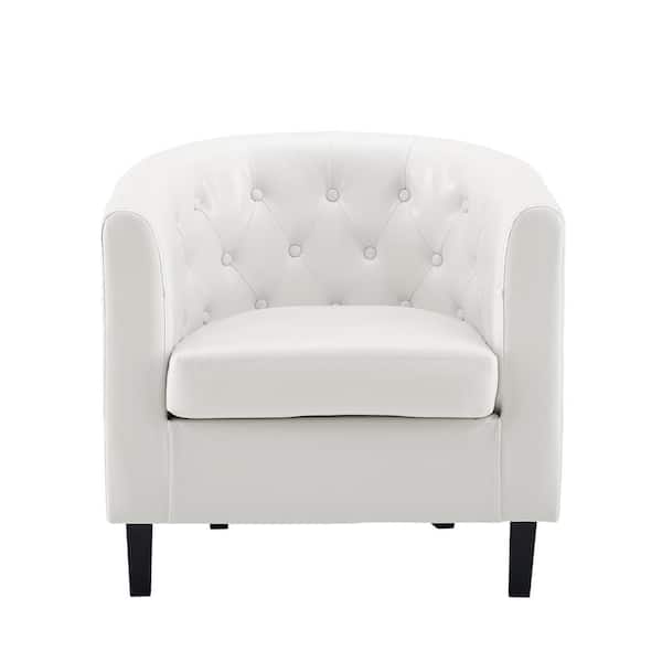 MAYKOOSH White Faux Leather Arm Chair, Button Tufted Chair, Midcentury ...