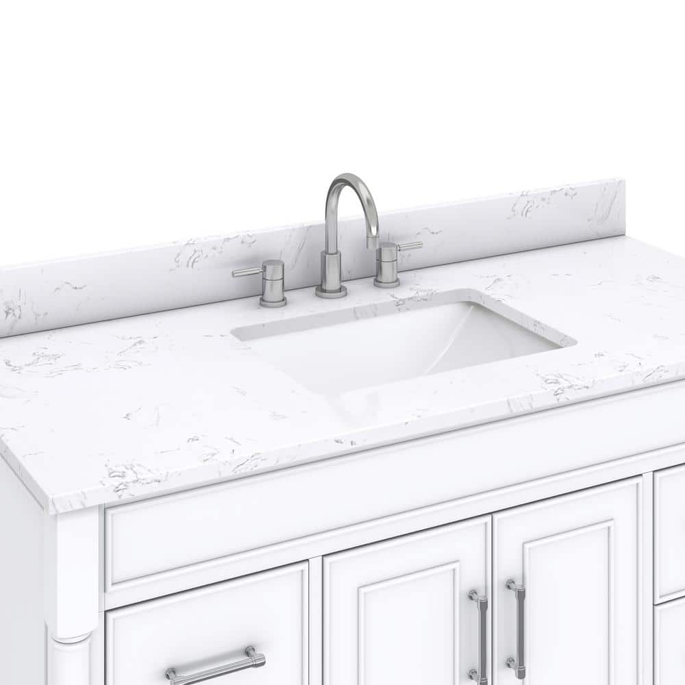 White 49'' Single Bathroom Vanity with Engineered Stone Top