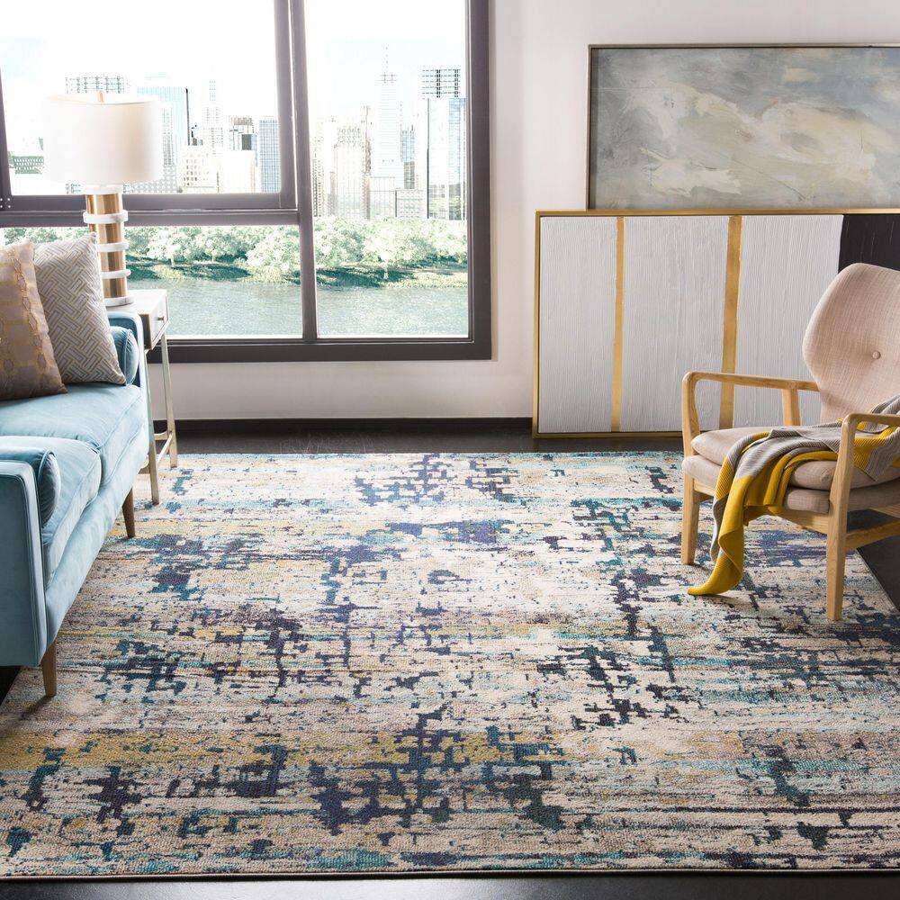Madison Cream/Blue 9' x 12' Easy-Care Synthetic Area Rug