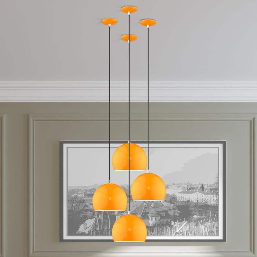 Sleek Curve Mini Pendant in Shiny Orange with White Interior