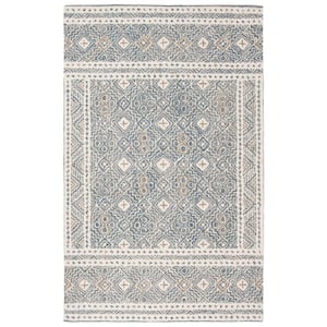 Micro-Loop Blue/Ivory 5 ft. x 8 ft. Multi-Diamond Border Area Rug