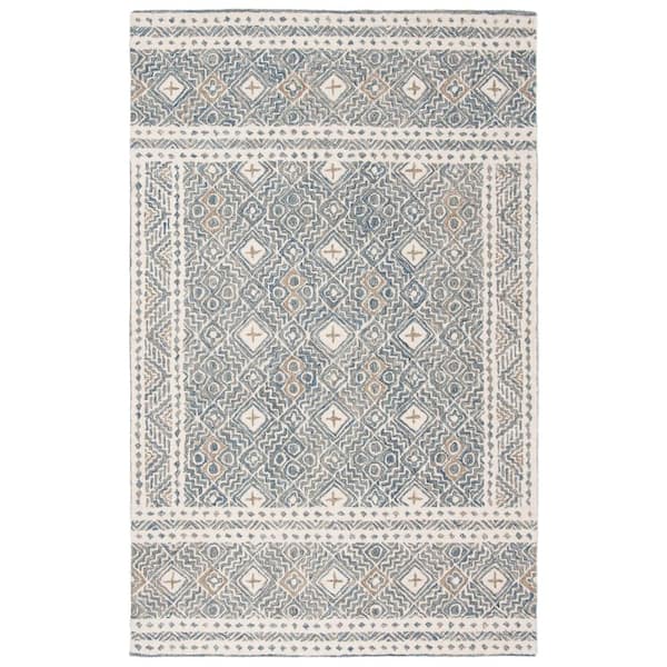 SAFAVIEH Micro-Loop Blue/Ivory 5 ft. x 8 ft. Multi-Diamond Border Area Rug