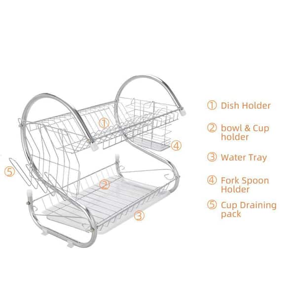 2 Tier Dish Drying Rack Drainer Stainless Steel Kitchen Cutlery Holder  Shelf Standing Dish Rack T1123K1 - The Home Depot