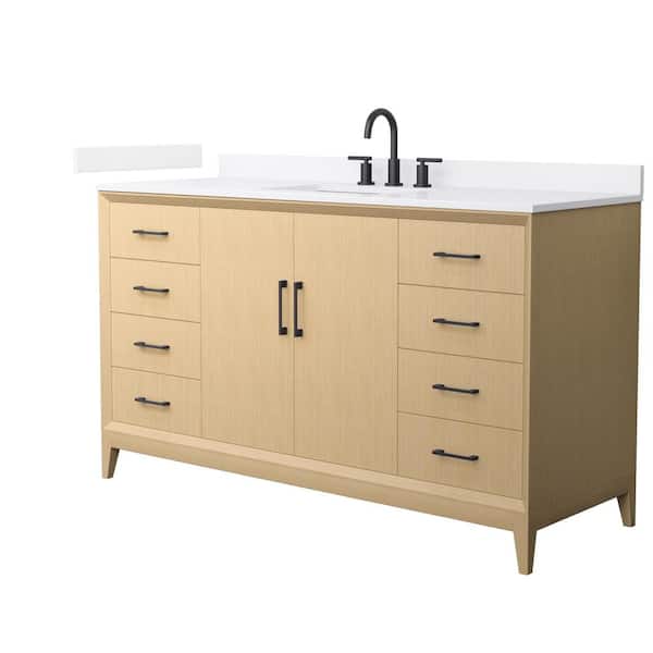 Janna 60 in. Single Freestanding White Oak Bath Vanity with White Quartz Top (Assembled)