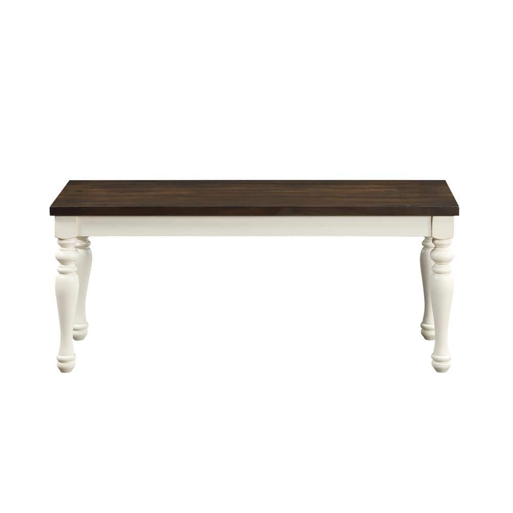 Ivory and Mocha Two-Tone Farmhouse Dining Bench