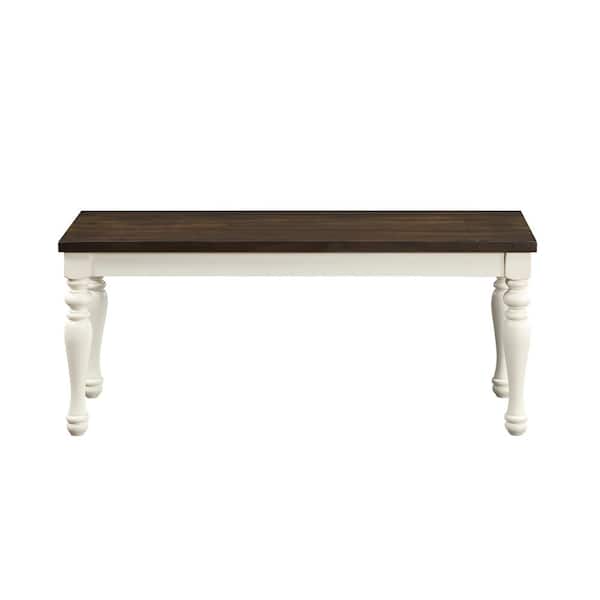 Steve Silver Joanna Ivory and Mocha Brown Wood Dining Bench