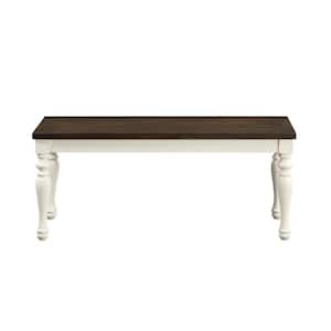 Joanna Ivory and Mocha Brown Wood Dining Bench