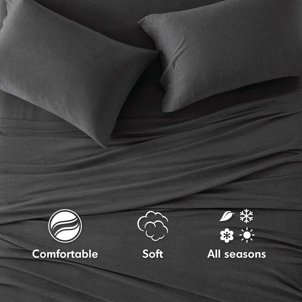 King Dark Grey Polyester Jersey Knit Sheet Set
