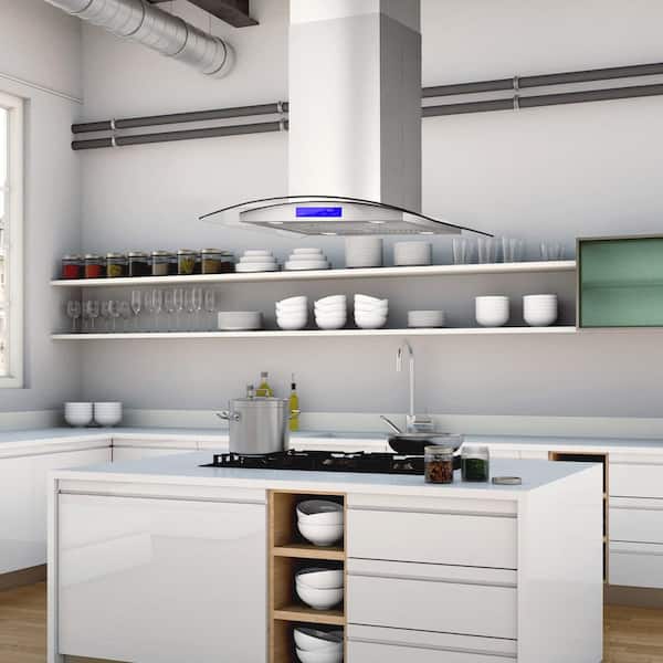 30 in. Lumin Collection 380 CFM Ductless Island Range Hood, Soft Touch Controls, LED Lights, Stainless Steel