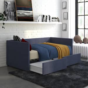 Mya Upholstered Twin Size Daybed with Storage in Blue Linen