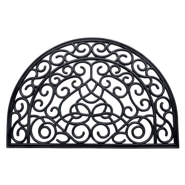 Moulded Vines Half-round Rubber Black 24in. x 36in. Rubber Door Mat