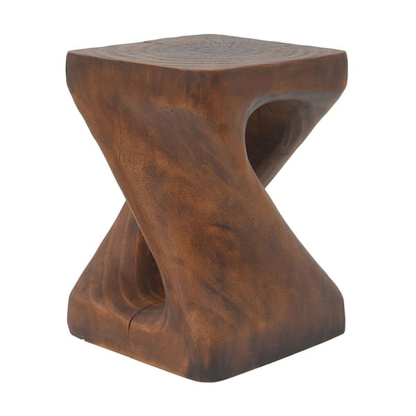 Antique Brown Square Top MGO Concrete Outdoor Side Table with Twist Shape and Wood-like Texture