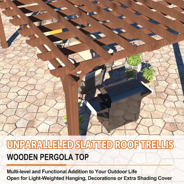 16 ft. W x 12 ft. D Brown Cedar Wood Patio Pergola Shade Structure for Outdoor