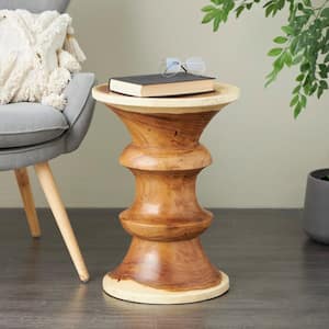 16 in. Brown Geometric Large Round Wood End Table