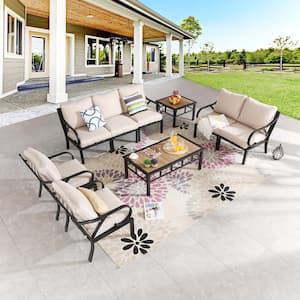 9-Piece Metal Outdoor Sectional Set with Beige Cushions