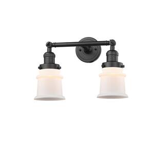 Canton 16.5 in. 2-Light Oil Rubbed Bronze Vanity Light with Matte White Glass Shade