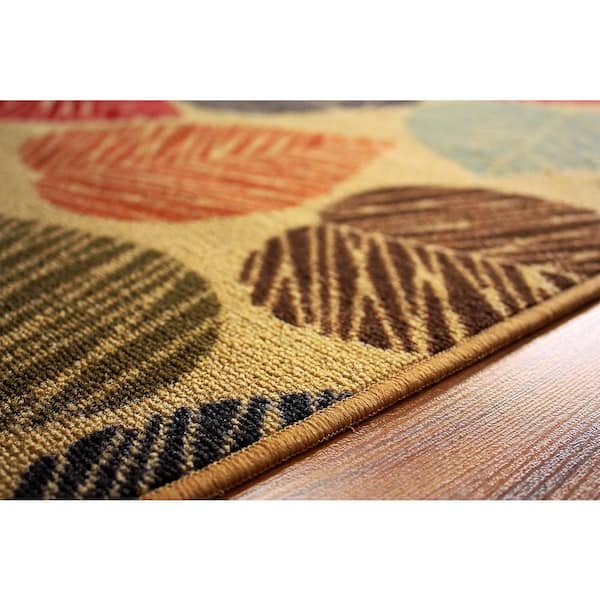 Multi Leaves Design Beige Color 2 ' Width x 7' Your Choice Length Slip Resistant Rubber Stair Runner