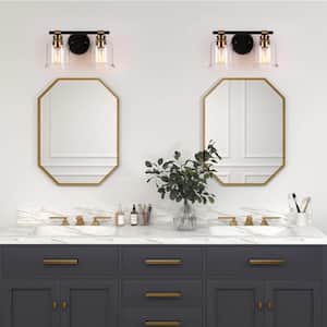 Modern Black Bathroom Vanity Light Transitional 12.5 in. 2-Light Bell Wall Sconce with Brass Accents and Clear Glass