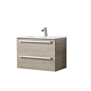 30 in. W x 18 in. D x 24 in. H Wall-Mounted Bathroom Vanity in Gray with White Ceramic Top with Single White Sink