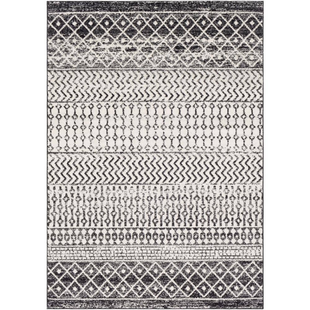Black and White 5' x 7' Moroccan Pattern Synthetic Area Rug