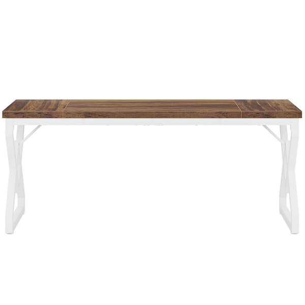 Moronia 63 in. Rectangle Brown White Wood Meeting Conference Table Business Workstation Boardroom Desk Seat 6 Industrial