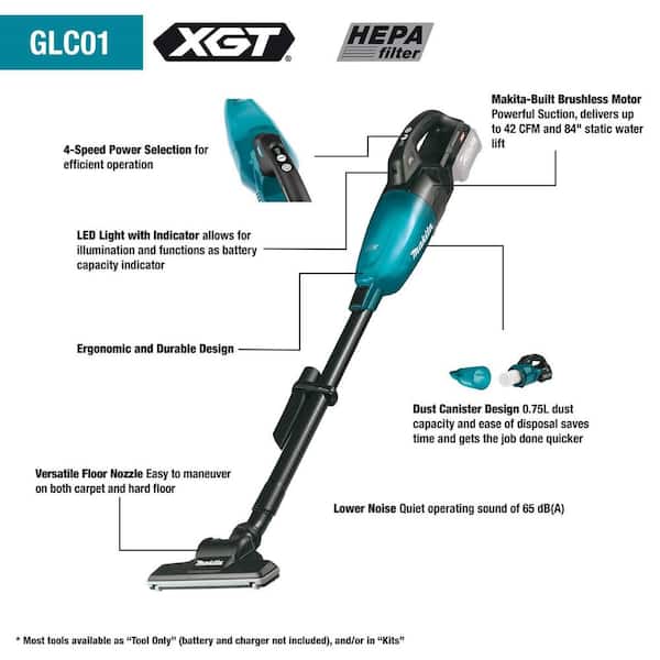 Makita 40V max XGT Brushless Cordless 4-Speed Compact Stick Vacuum Kit, w/ Dust Bag (2.0Ah) GLC02R1 - The Home Depot