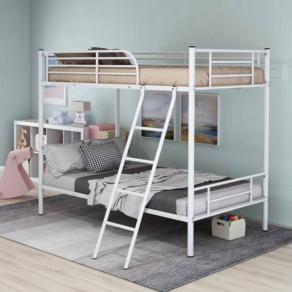 Harper & Bright Designs White Finish Solid Twin Over Twin Metal Bunk Bed