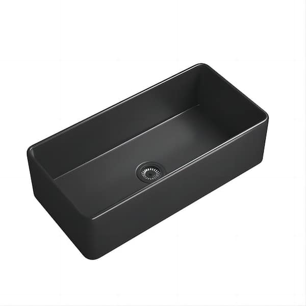 Modland Teresa 36 in. Undermount Single Bowl Matte Black Ceramic ...