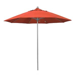 9 ft. Gray Woodgrain Aluminum Commercial Market Patio Umbrella Fiberglass Ribs and Push Lift in Sunset Olefin