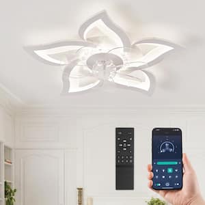 27 in. Indoor Matte White Flush Mount 3-Colors LED 6-Speeds Flower Shape Ceiling Fan with Light Kit and Remote Control
