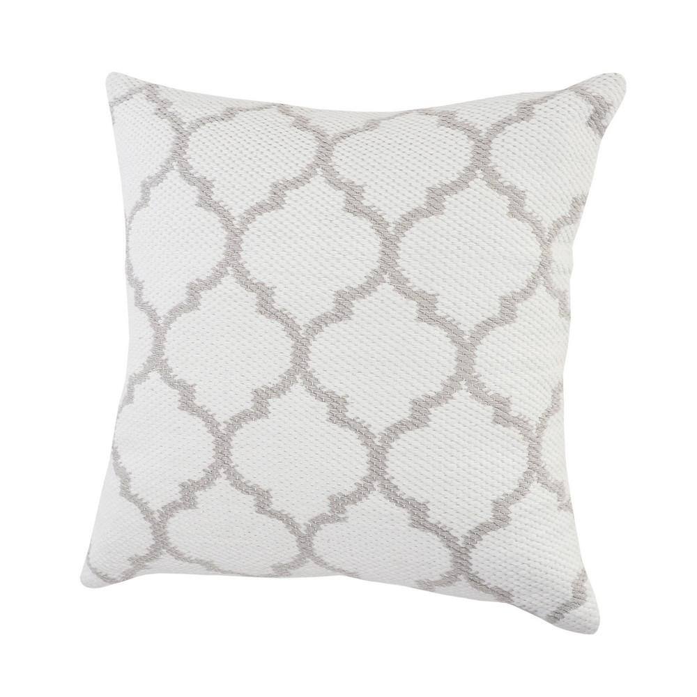 White and Taupe Gray Geometric Square Throw Pillow, 20" x 20"