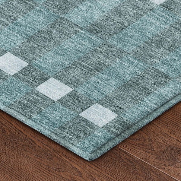 Mayfield Premium Machine Washable Abstract AMF2547 Teal 9 ft. x 12 ft. Area Rug