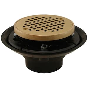 2 in. x 3 in. ABS Shower/Floor Drain w/4 in. Polished Brass Cast Round Strainer w/Ring-Fits Over 2 in. Sch. 40 DWV Pipe
