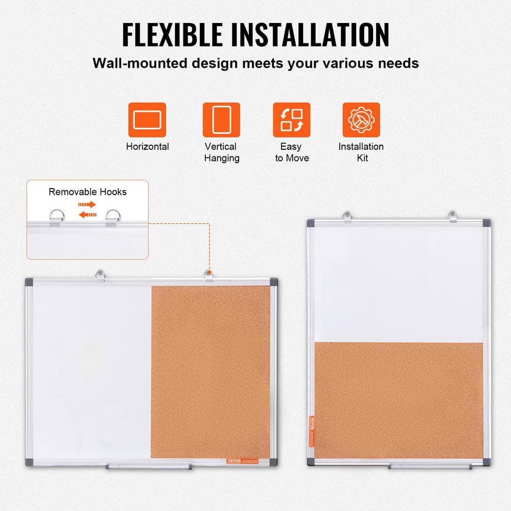 24" x 18" White Magnetic Dry Erase and Cork Board Combo with Aluminum Frame