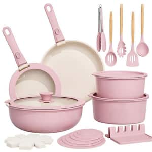 21 Piece Aluminum Pots and Pans Set, Non Stick Ceramic Cookware Set for RV, Kitchen, Pink