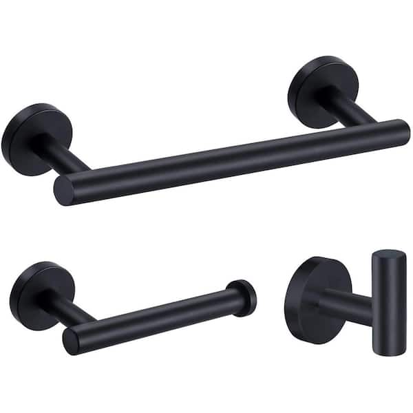 ruiling Porter 3-Piece Bath Hardware Set with Towel Hook and Toilet Paper Holder and 12 in. Towel Bar in Stainless Steel Black