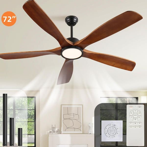 72 in. Downrod Mount Wood Ceiling Fan with Light, Low Profile, Remote Control, Noiseless Reversible DC Motor with Timer