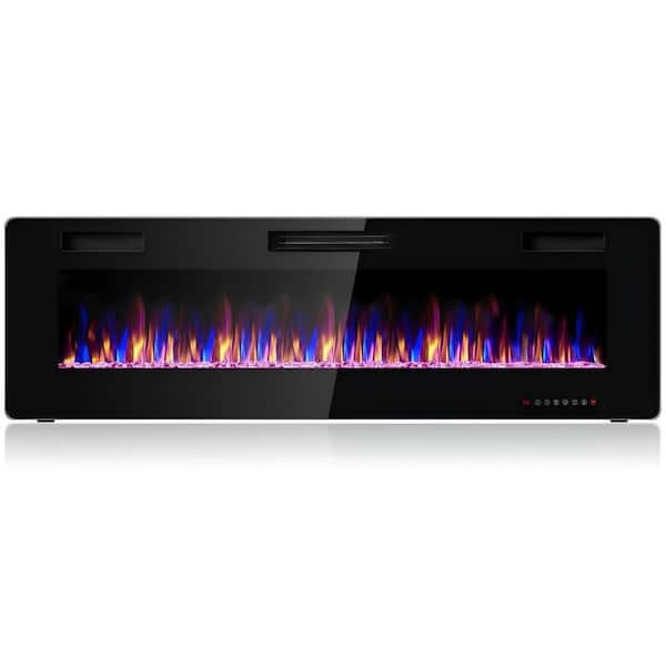 60 in. Wall Mount / Recessed Ultra Thin Electric Fireplace Heater in Black with Remote and Glass Appearance