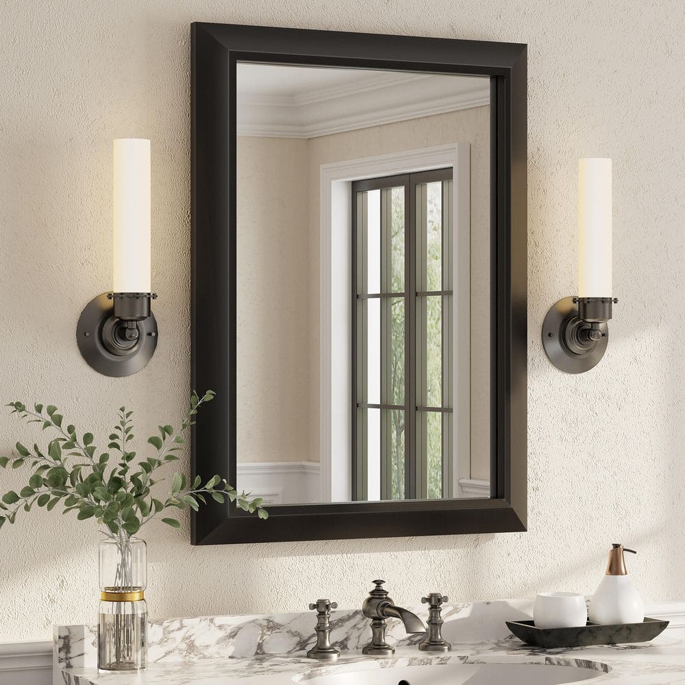 30 in. W x 22 in. H Rectangular Aluminum Alloy Framed and Tempered Glass Wall Bathroom Vanity Mirror in Matte Black price history on PriceWatchPro
