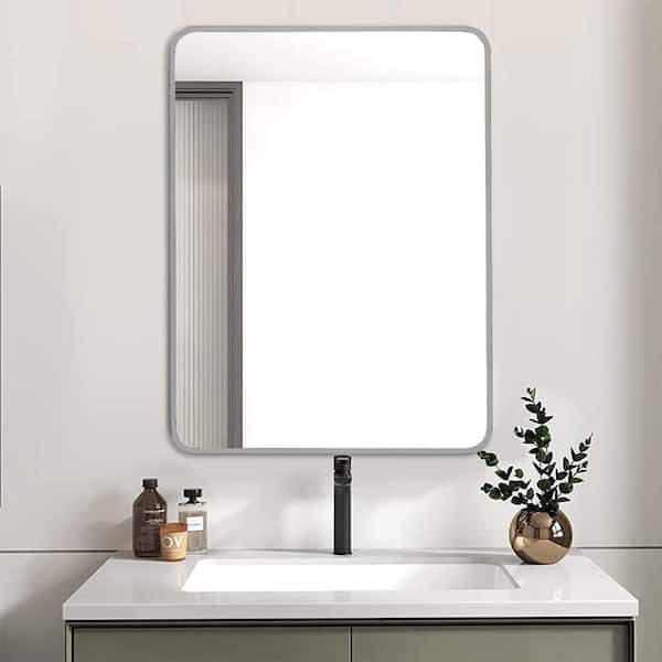 Blisstyle Silver 24 in W x 32 in. H Modern Rectangle MDF Framed Mirror Wall Mirror Vanity Mirror