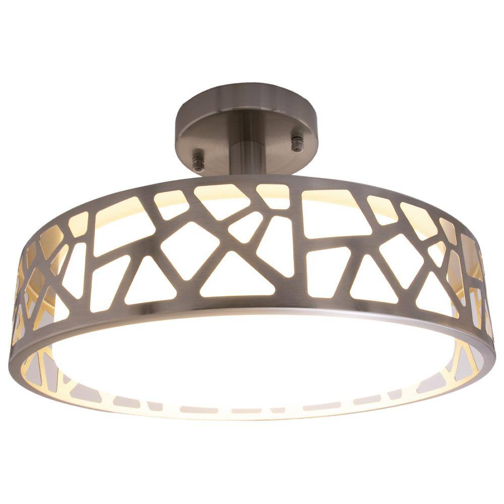 Satin Nickel 14" LED Semi-Flush Ceiling Light with Acrylic Drum
