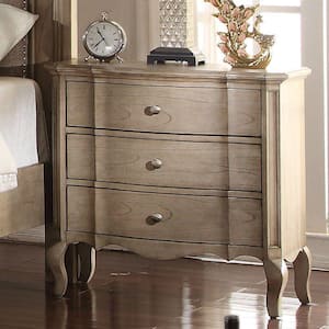 18 in.W x 30 in.H Storage 3-Drawer Antique Taupe Nightstand WoodenCabriole Leg with Dovetail FrenchFront and EnglishBack