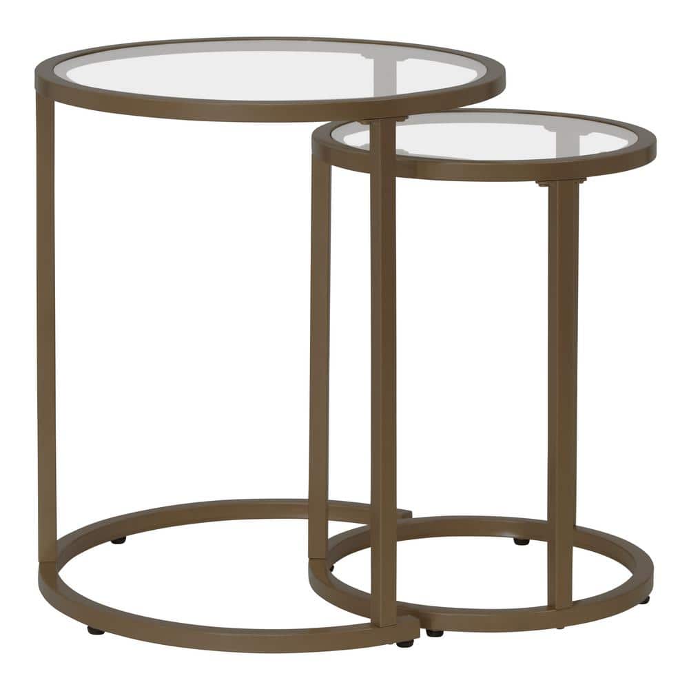 Bronze Round Metal and Glass Nesting Side Tables, Set of 2