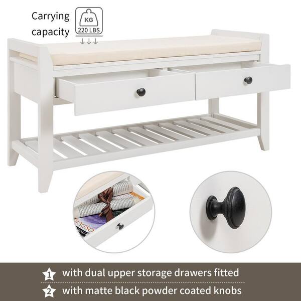 ANBAZAR White Entryway Wood Storage Bench Shoe Rack 39