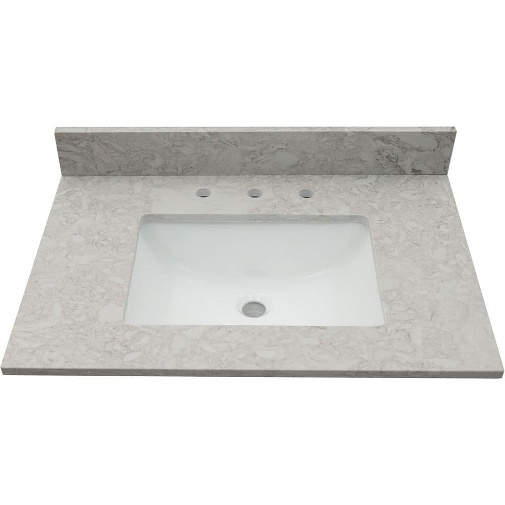 36 in. W x 22 in. D Engineered Stone White Rectangular Undermount Single Sink and 4 in. H Backsplash Vanity Top in Gray price history on PriceWatchPro