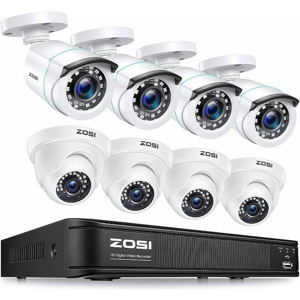 8-Channel DVR Home Security System with 8-Wired 1080p FHD Outdoor Bullet/Dome Cameras, White