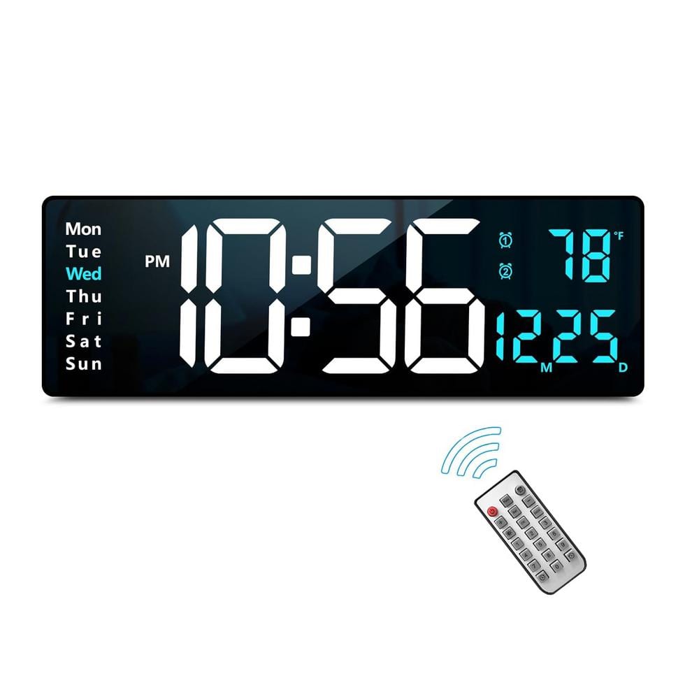 Afoxsos 16.2 in. Blue LED Digital Clock Thermoplastic with Remote ...